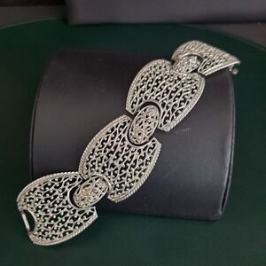 Vintage Emmons Chunky Silver‎ Tone Panel Link Bracelet Mid Century Modern